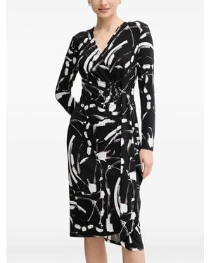 Joseph Ribkoff Graphic-Print V-Neck Midi Dress - Black