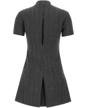 Coperni Herringbone-Pattern Asymmetrical-Closure Mini Dress - Black