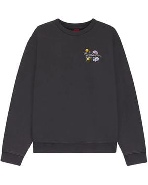 HUGO Floral-Print Crew-Neck Sweatshirt - Black