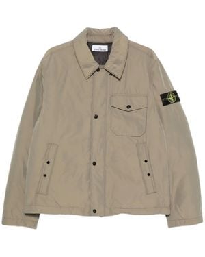 Stone Island Down Jacket With Classic Collar, Button & Zip Closure, Chest Pocket - Natural