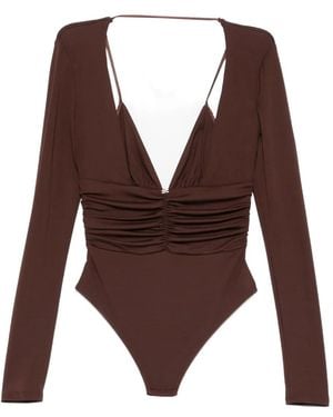 Elisabetta Franchi Long-Sleeved Ruched Bodie - Brown