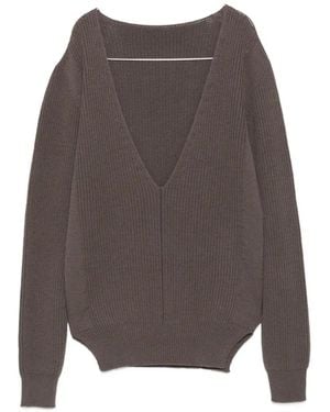 Rick Owens V-Neck Ribbed-Knit Jumper - Brown