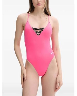 Nike Lace-Up Backless Swimsuit - Pink