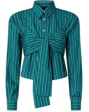 Pinko Striped-Pattern Tie-Front Shirt - Green