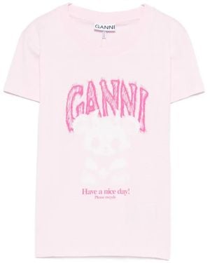 Ganni Graphic-Print T-Shirt - Pink