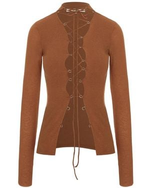 MANURI Jamie Lace-Up Top - Brown