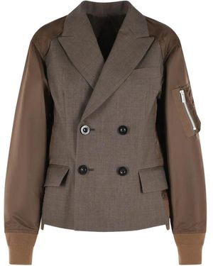 Sacai Double-Breasted Panelled Jacket - Brown
