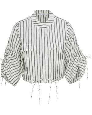 Hevron Eva Striped Tie-Detail Top - White