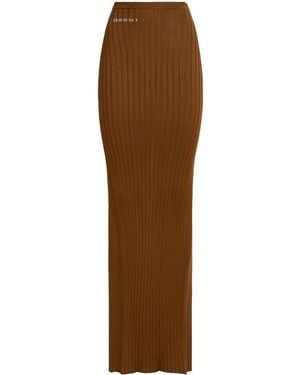 Marni Logo-Jacquard Ribbed Skirt - Brown