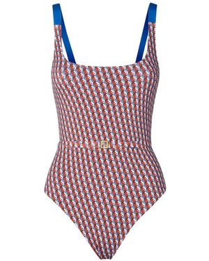 Fendi Ff Waves Belted Swimsuit - Red