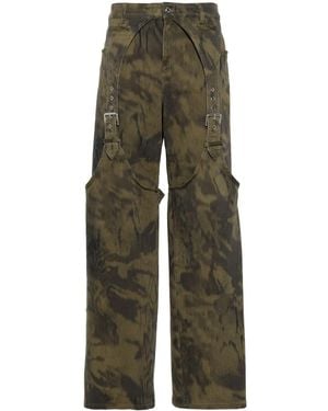 Blumarine Buckle-Detail Wide-Leg Cotton Jeans - Green