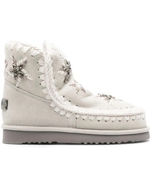 Mou Star-Embroidered Moccasin Ankle Boots - Natural