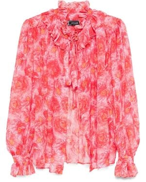 Styland Floral-Print Ruffled Blouse - Pink