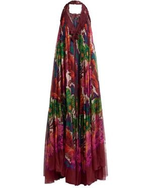 Etro Multicoloured Boho Dress With Open Back And Flounce