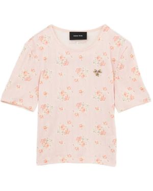 Simone Rocha T-Shirt Verfraaid Met Kristallen En Bloemen-Print - Roze