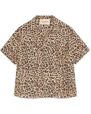 Valentino Garavani Habotai Silk Bowling Shirt With Fauve Eclat Animalier Print - Natural