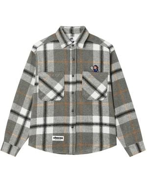 Chocoolate Check-Print Logo-Print Shirt Jacket - Grey