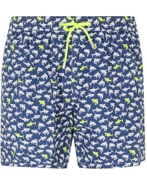 MC2 Saint Barth Lighting Micro Shark-Print Swim Shorts - Blue