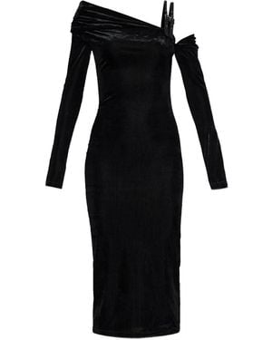 Versace Jeans Couture Off-Shoulder Buckle Midi Dress - Black