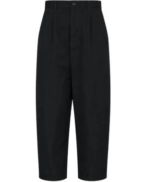 Junya Watanabe Garment-Dyed Pleated Cropped Pants - Black