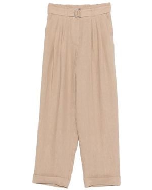 Panicale Belted Pleated Pants - Natural