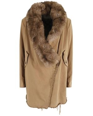 Bazar Deluxe Faux-Fur Collar Frayed-Edge Coat - Natural