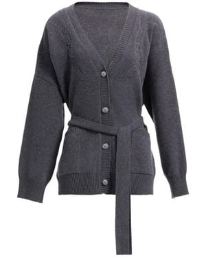 Elie Saab Lace-Panel Belted Cardigan - Gray