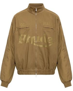 Rhude Rally Track Logo-Print Zip-Up Jacket - Natural