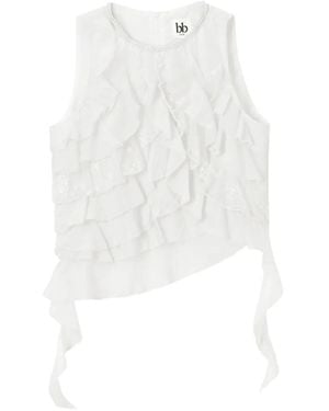 B+ AB Ruffled Lace-Trim Blouse - White