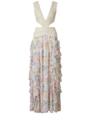 PATBO Seaweed Trim Cut-Out Ruffled Maxi Dress - White