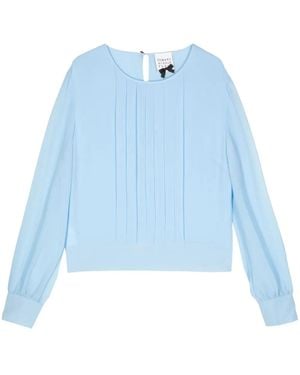 Edward Achour Paris Pleated Long-Sleeve Blouse - Blue