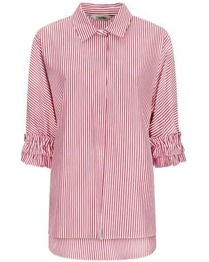 Max Mara Vertical-Stripe Ruffled-Sleeve Shirt - Pink