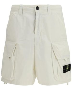 Stone Island L100009 Cotton Nylon Micro Ripstop Shortsg Waist - White