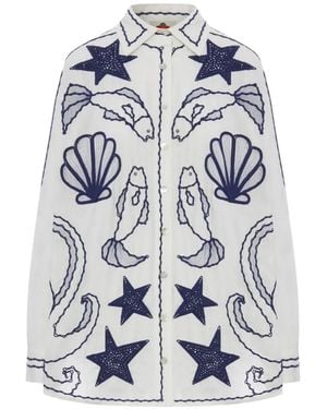 FARM Rio Embroidered Linen Shirt - White