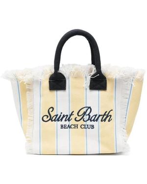 MC2 Saint Barth Colette Striped Frayed-Edge Tote Bag - Metallic
