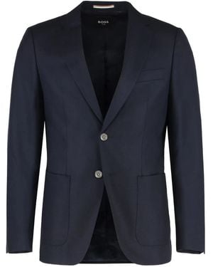 BOSS Single-Breasted Notched-Lapel Jacket - Blue