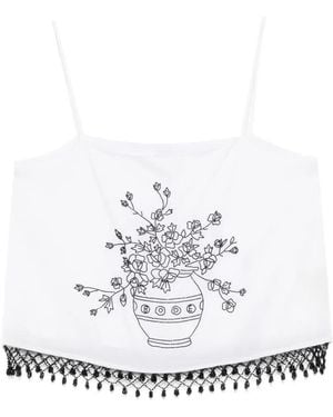 Bode Top Rosebloom Con Estampado Floral - Blanco