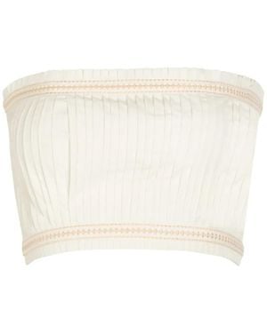 Emporio Sirenuse Pleated Embroidered-Trim Top - Natural