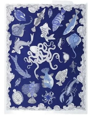 Inoui Edition Fouta Strandtuch Mit Poseidon-Print Und Fransen - Blau