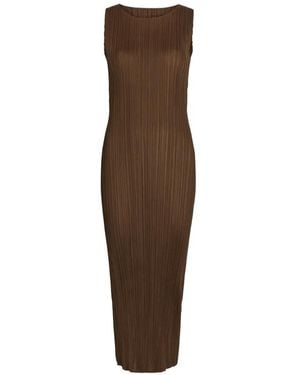 Issey Miyake Pleated Woven Midi Dress - Brown
