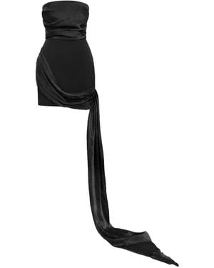 POST MERIDIEM Rhinestone-Embellished Draped-Train Mini Dress - Black
