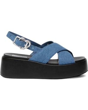 Love Moschino Criss Cross Buckle Sandals - Blue