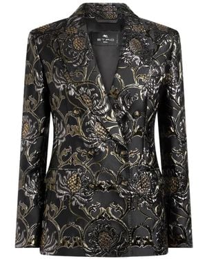Etro Double-Breasted Jacquard Jacket With Damask-Motif - Black