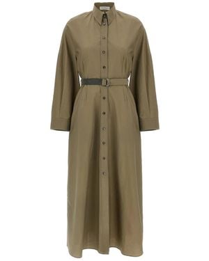 Brunello Cucinelli Midi Dress With Knotted Waist - Grün