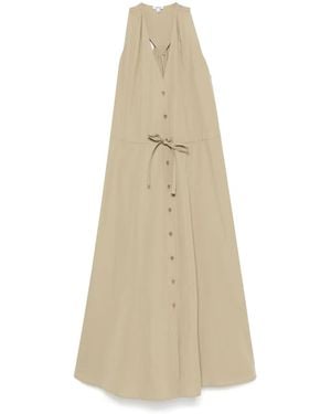 Aspesi Ribbed Cotton Velvet Midi Chemisier Dress in Green