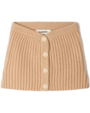 Sandro Ribbed Button-Front Scarf - Natural