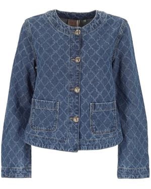 Marella Diamond-Pattern Denim Jacket - Blue