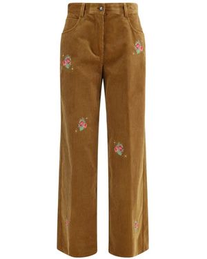 forte_forte Pantalones Anchos De Pana Bordados - Neutro