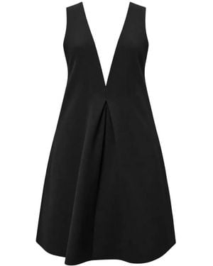 ELEH Plunging V-Neck Pleated Mini Dress - Black