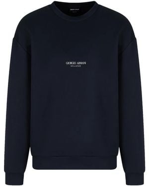 Giorgio Armani Crew Neck Sweatshirt With Subtle Logo Print - Blue